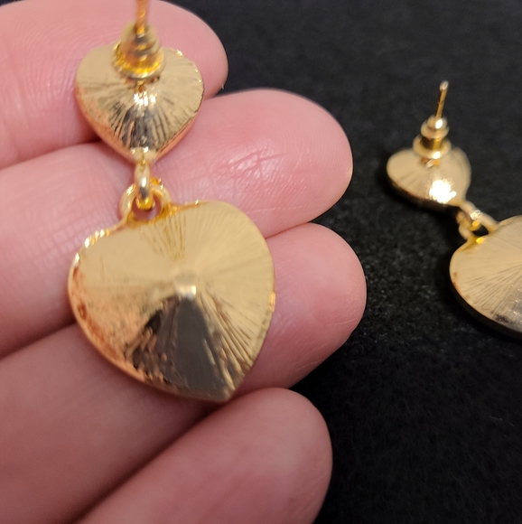 💞 WOMEN'S VINTAGE EARRINGS PINK HART'S DROPS - Picture 3 of 4